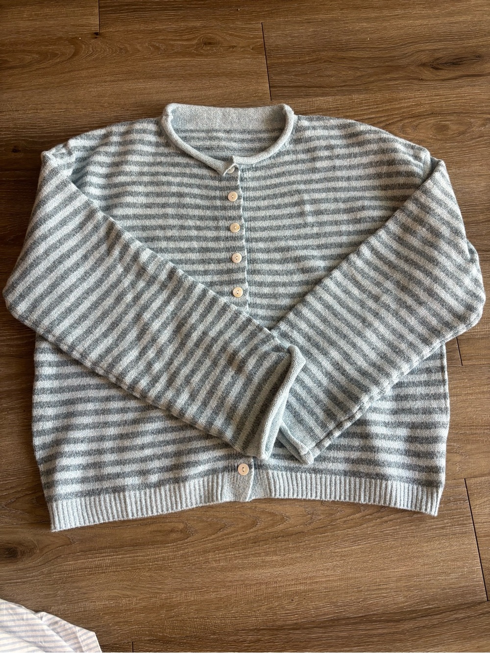 Striped Crewneck Button-Front Women's Sweater - BLUE/ RUNS VERY BIG